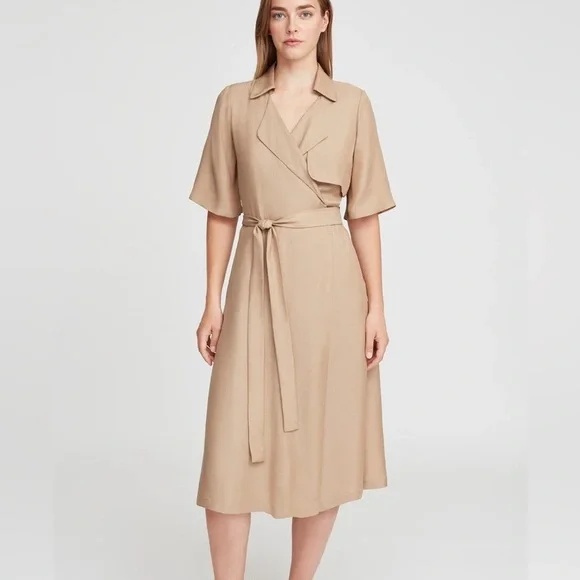 Cuyana Trench Wrap Midi Dress in Tan - Picture 1 of 12